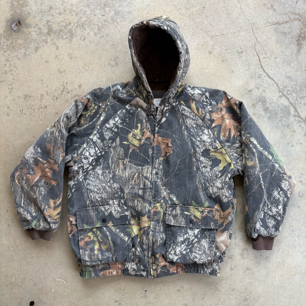 Jerzees Outdoors Camo Hooded Jacket Mossy Oak Break Up Men's XL Full Zip
